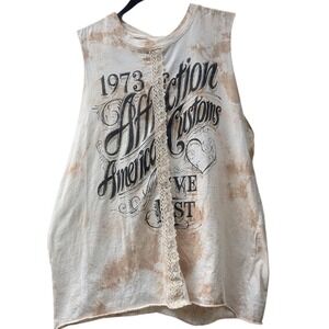 NWT LG Affliction Shotgun Wedding Tank Top Tie Dye Crochet Graphic Muscle Tee